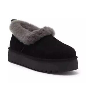 UGG‎ Women's Nita Platform Genuine Shearling Slipper Black Size 9 NIB